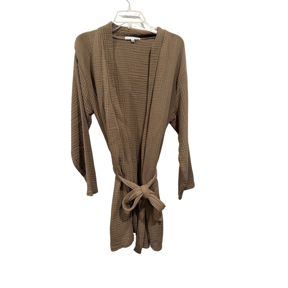 Olive & Loom Robe Brown Turkish Cotton Muslin Gauze Tie Waist Spa Loungewear S/M